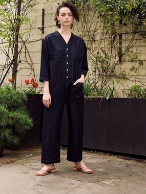 Ilana Kohn Tuck Coverall in Denim - Oversized Fit